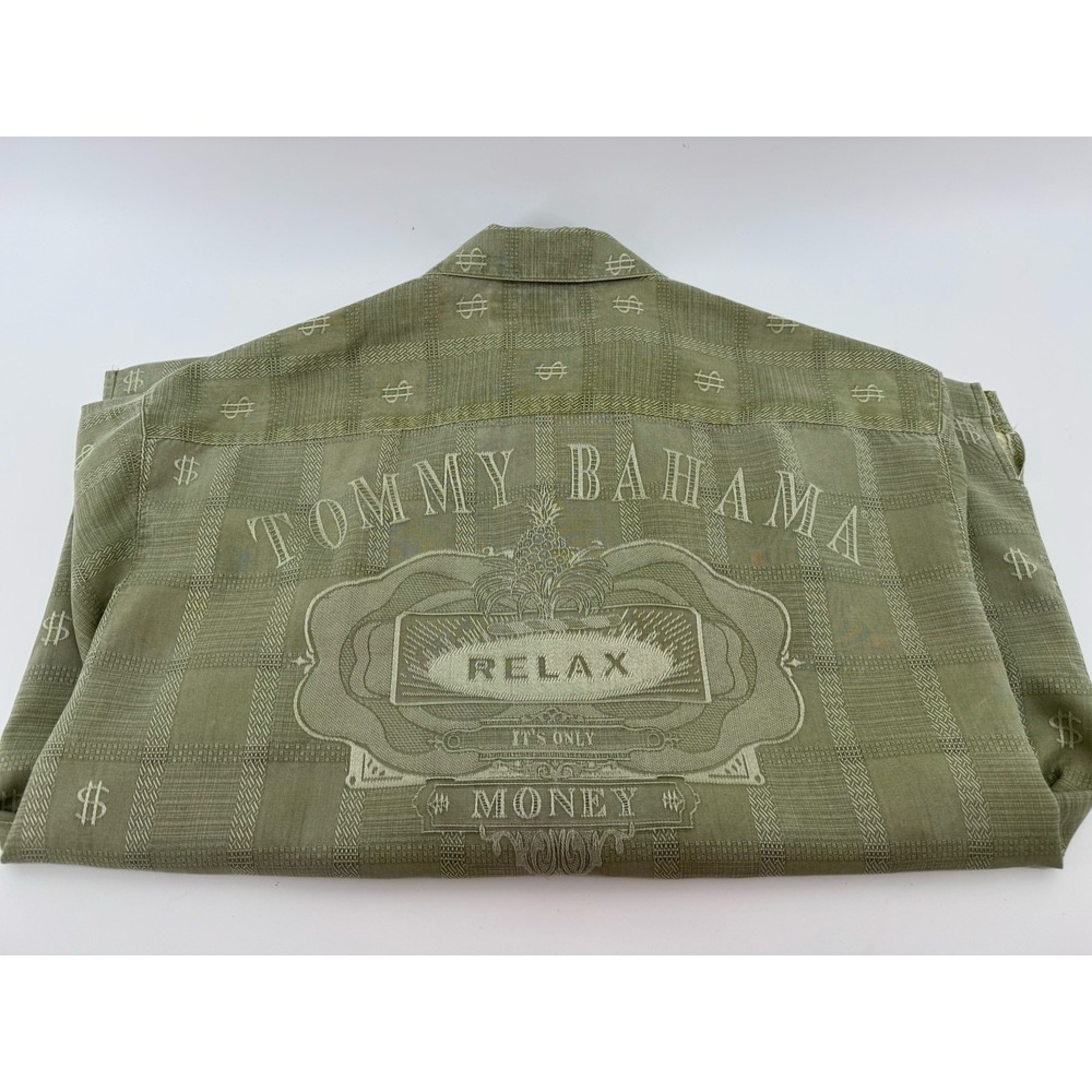 Tommy Bahama Mens Medium Shirt Dollar Sign Pattern Green Relax Its Only Money